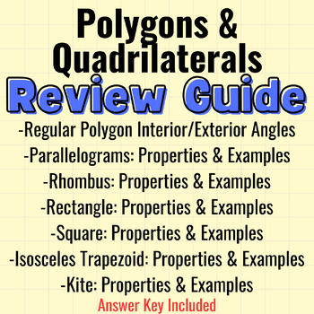 Preview of Polygon Angles & Quadrilaterals Guided Exam/Unit Review/Study Guide