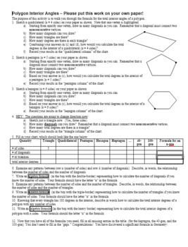 Polygon Interior Angles Activity Discovering 180 N 2 With Key Editable