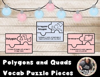Preview of Polygon and Quadrilateral Vocab Puzzle Pieces