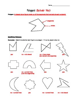 Polygons Guided Notes Page - Polygons In-Class Worksheet - Answer Key