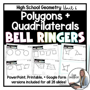 Preview of Polygons and Quadrilaterals - High School Geometry Bell Ringers