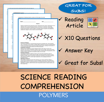 Preview of Polymers - Reading Passage and x 10 Questions (EDITABLE)