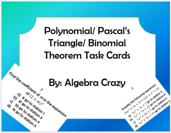 Preview of Polynomial/ Binomial Theorem/ Pascal's Triangle Task Cards