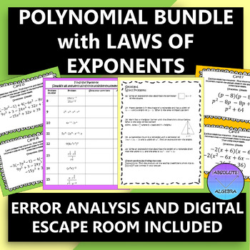 Preview of Polynomial Bundle Adding, Subtracting, Multiplying, Factoring, and Exponents