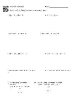 Polynomial Division Worksheet By Spiral Your Way Through Mathematics