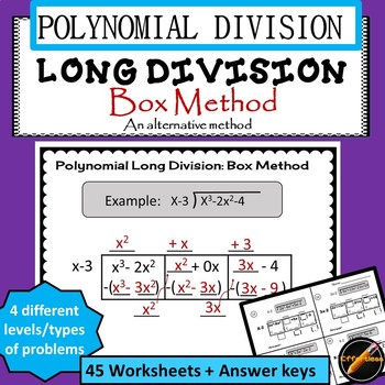 polynomial division worksheets with horizontal box method by effortless