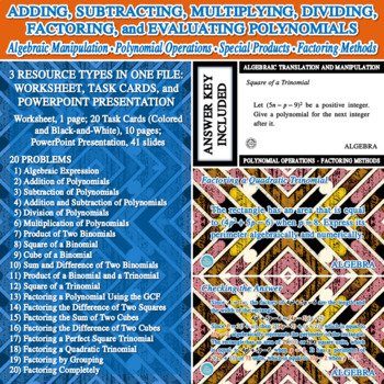 Preview of Polynomial Evaluation and Operations, Special Products, and Factoring