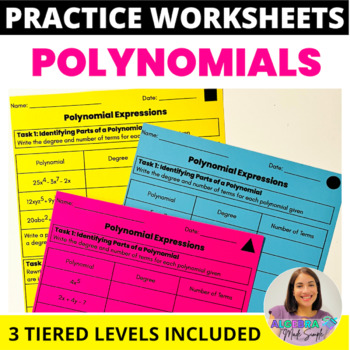 Preview of Polynomial Expressions Standard Form Tiered Practice Worksheet Differentiated