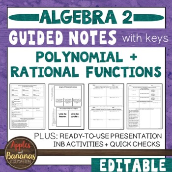 Preview of Polynomial and Rational Functions - Presentation, Notes, and INB Activities