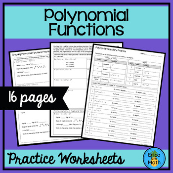 Preview of Polynomial Functions Worksheets (Remainder Theorem, Finding Zeros, Graphing)