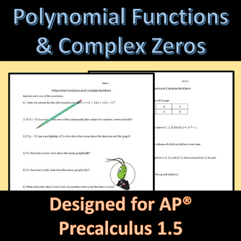 Preview of Polynomial Functions and Complex Zeros AP® Precalculus 1.5 Worksheet