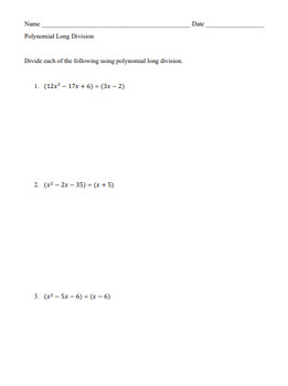 Preview of Polynomial Long Division Bundle