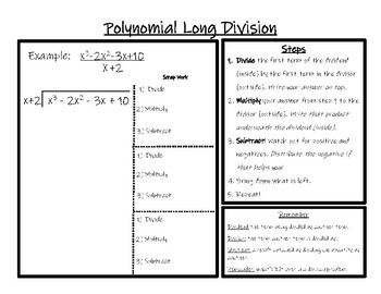 Preview of Polynomial Long Division Graphic Organizer and Key