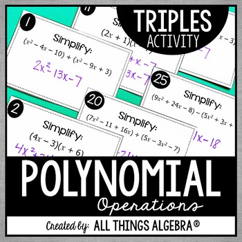 Preview of Polynomial Operations (Add, Subtract, Multiply) | Triples Activity