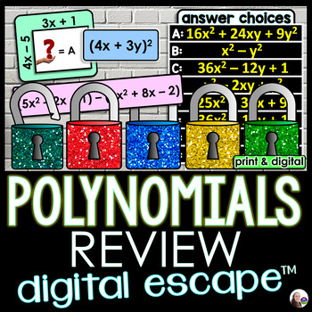 Preview of Polynomial Operations Review Digital Math Escape Room Activity