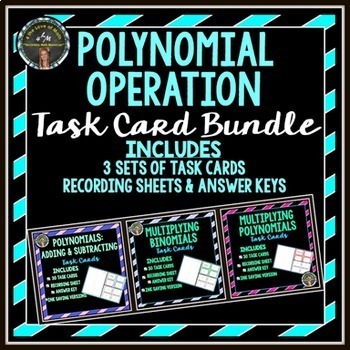 Preview of Adding, Subtracting, Multiplying Polynomials Task Card Bundle