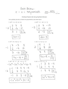 Preview of Polynomial Operations + - x / (LARGE PACKET - 16 pages - answer keys included)