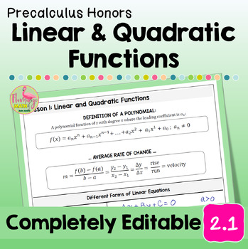 Preview of Quadratic Functions and Graphs with Lesson Video (Unit 2)