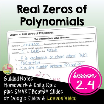 Preview of Real Zeros of Polynomial Functions wirh Lesson Video (Unit 2)