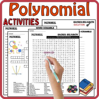 Preview of Polynomial Practice Pack,Vocabulary,Wordsearch & Crosswords