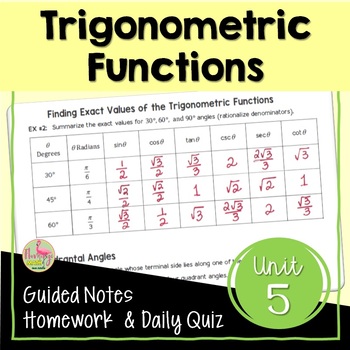 Preview of Trigonometric Functions Unit Essentials (Algebra 3)