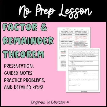 Preview of Polynomial Remainder And Factor Theorem No Prep Lesson