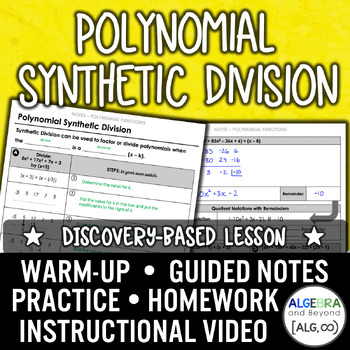Preview of Polynomial Synthetic Division Lesson | Warm-Up | Guided Notes | Homework