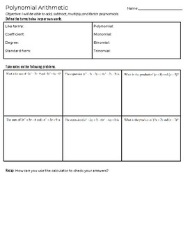 Polynomial arithmetic notes and practice by Logan Gilbert | TpT