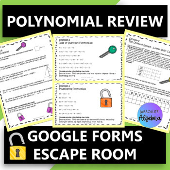 Preview of Polynomials Add Subtract Multiply Divide Digital Escape Room Google Forms