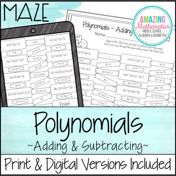 Preview of Polynomials- Adding & Subtracting Maze Activity