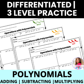 Preview of Polynomials Adding Subtracting Multiplying Differentiated Leveled Practice Quiz