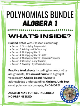 Preview of Polynomials Bundle - Algebra 1 - Guided Notes, Practice, Activities, and TEST