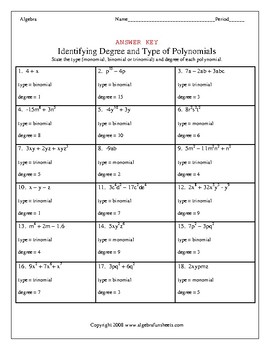 Classifying Polynomials Worksheets by Algebra Funsheets | TpT