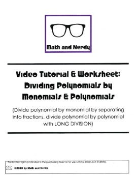 worksheet on dividing polynomials teaching resources tpt