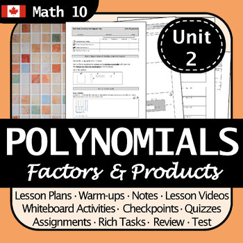 Preview of BC Math 10 Polynomials Factoring and Products Unit | No Prep! Engaging!