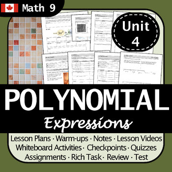 Preview of BC Math 9 Polynomial Expressions Unit | No Prep! Differentiated, Engaging!