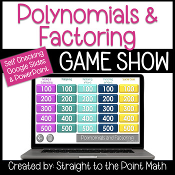 Preview of Polynomials & Factoring | Jeopardy Game | Algebra 1 | Google Slides & PowerPoint