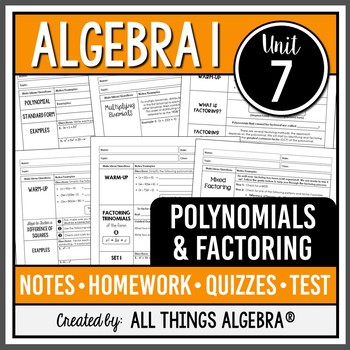 Preview of Polynomials and Factoring (Algebra 1 Curriculum - Unit 7) | All Things Algebra®