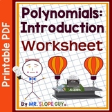 Polynomials Introduction Degree Simplify Worksheet