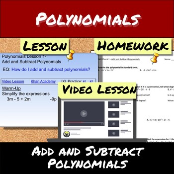 Preview of Polynomials-Lesson 1-Add and Subtract Polynomials