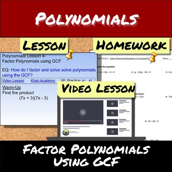 Preview of Polynomials-Lesson 4-Factor and Solve using GCF