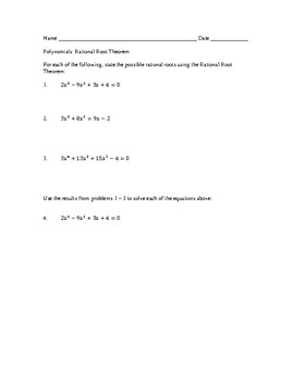 Preview of Polynomials: Rational Root Theorem, Complex and Radical Zeros