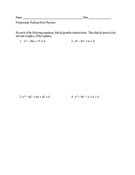 Preview of Polynomials: Rational Root Theorem, Solving Homework