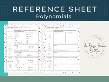Preview of Polynomials Reference Sheet