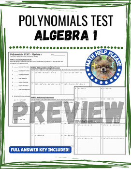 Preview of Polynomials TEST - Algebra 1