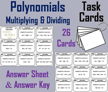 Preview of Multiplying and Dividing Polynomials Task Cards Activity