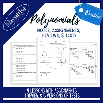 Preview of Polynomials Unit - 4 lessons w/review & tests