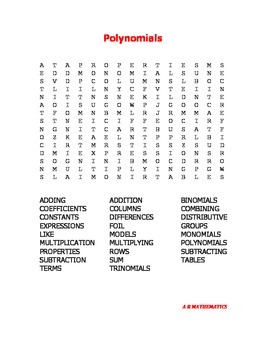 Preview of Polynomials Word Search