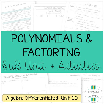 Preview of Polynomials and Factoring Algebra Differentiated Unit with Activities Bundle