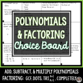 Polynomials and Factoring Choice Board Review Activity Project